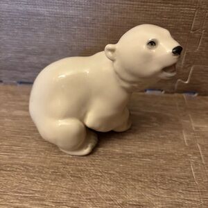 Vintage Lomonosov White Porcelain Polar Bear Cub Figurine Made in USSR Russia